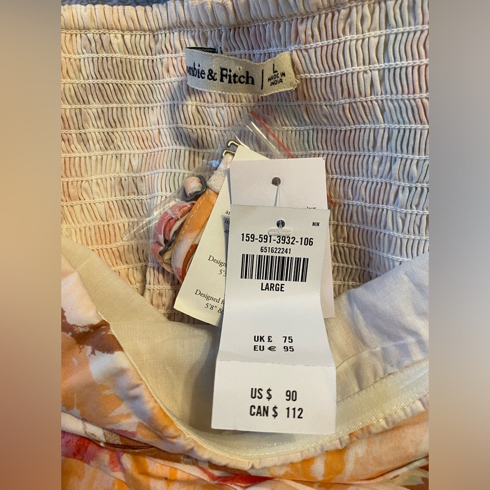 NWT Abercrombie & Fitch Smocked Midi Dress Large Poplin Floral Resort Vacation - Picture 7 of 8